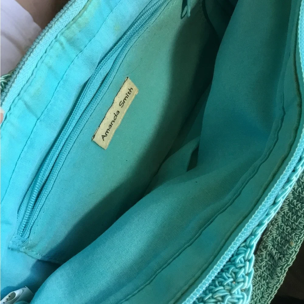Amanda Smith Handmade Turquoise Ombre Crochet Tote Bag